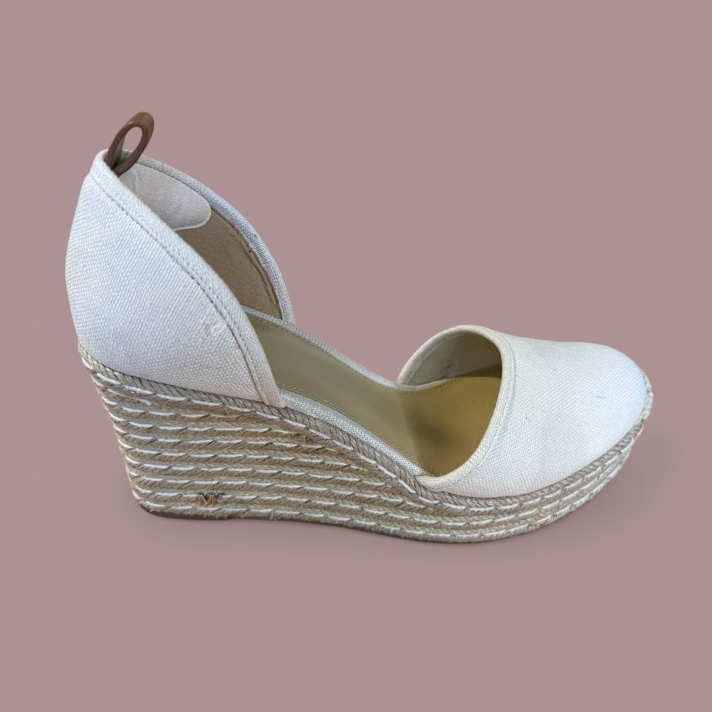 Michael Kors Cream Canvas Espadrille Wedge Size 10